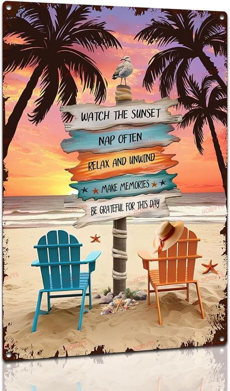 Amazon.com: Funny Beach Tin Sign Decor Vintage Tropical Palm Tree Beach Sunset Metal Signs for Beach Bedroom Beach Bar Wall Decor 8x12 Inch : Home & Kitchen Vintage Beach Signs, Travel Love Quotes, Beach Rules, Bedroom Beach, Palm Tree Beach, Funny Beach, Beach Humor, Vintage Tropical, Palm Trees Beach