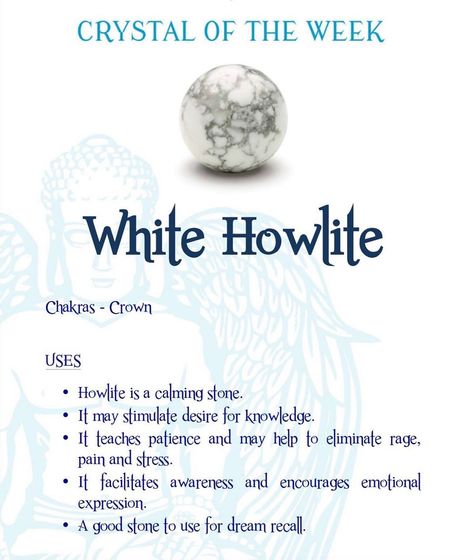 Blue Howlite Crystal Meaning, White Howlite Crystal Meaning, Howlite Crystal Meaning, Howlite Properties, Gem Meanings, Yin Yang Meaning, Witch Info, Crystals And Meanings, Medicinal Herb Garden