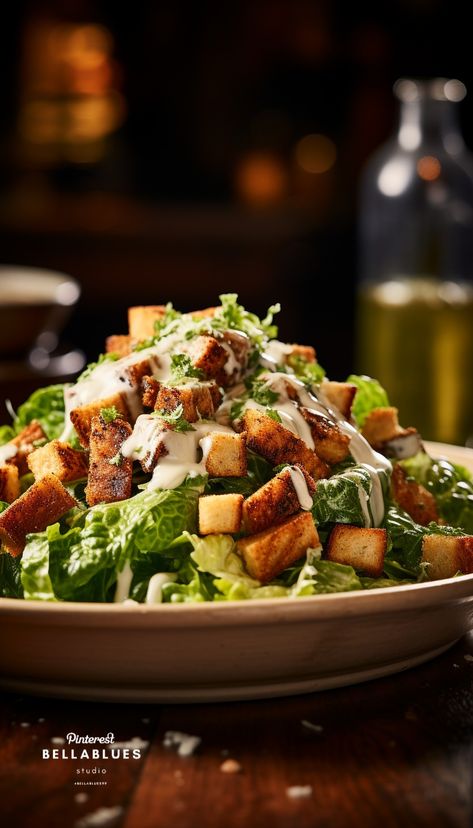 #CrunchyDelight #CaesarSalad #TemptingArtwork #PerfectlyTossed Description: Let your taste buds rejoice with this tempting artwork that captures the irresistible appeal of a crunchy and perfectly tossed Caesar salad. Tempting Food Photography, Caesar Salad Photography, Salad Photoshoot, Caesar Salad Aesthetic, Steak House Salad, Salad Cesar, Menu Photoshoot, Salad Photography, Restaurant Salad