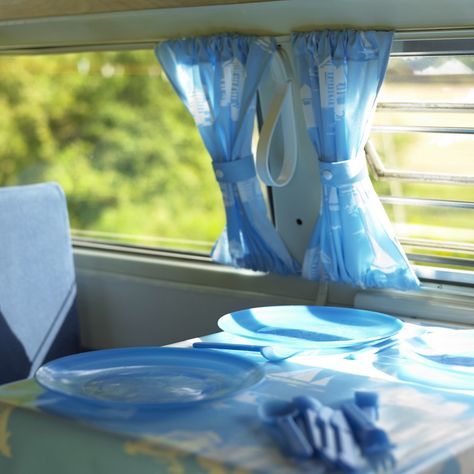 camper curtains | Delilah's VW Camper Furnishings Vintage Volkswagen Van, Campervan Curtains, Van Curtains, Camper Curtains, Space Optimization, Vw Vanagon, Caravan Ideas, Camper Reno, T4 Transporter