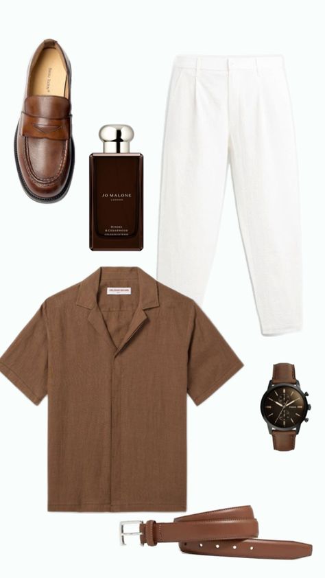 Men’s fashion, style Joe Malone, Pleated Slacks, Brown Leather Dress Shoes, Brown Watch, Collard Shirt, Brown Leather Dress, Brown Watches, Leather Dress Shoes, Dress Slacks