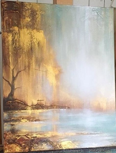 Metallic Painting Ideas Canvases, Gold Painting Ideas, Metallic Painting, Painting With Gold, I Close My Eyes, Gold Abstract Painting, Gold Art Painting, Landscape Art Painting, Abstract Art Landscape