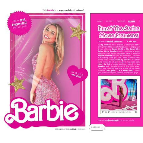 Barbie Pubmat, Barbie Powerpoint, Barbie Graphic Design, Collage Scrapbook Layouts, Barbie Poster, Keyword Elements Canva, Yearbook Themes, Watermark Design, Travel Poster Design