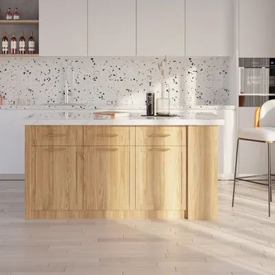 72" Large Natural Kitchen Island with Storage Modern Kitchen Cabinet Modern White Kitchen Island, Large White Kitchen, Large Kitchen Cabinets, Kitchen Island With Storage, Island With Storage, Black Kitchen Island, Laminate Kitchen, White Kitchen Island, Natural Kitchen