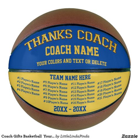 Great Personalized Basketball Coach Gifts. Your Team COLORS, ALL Players Names, Coach, Team NAMES. CLICK: http://giftsforcreativepeople.com/Personalized-Basketball-for-Coaches-CLICK-HERE  Best Basketball Coach Gifts More Gifts for Basketball Coaches Personalized or Not. HERE: http://www.zazzle.com/littlelindapinda/gifts?cg=196910912462895451&rf=238147997806552929 For Custom Designed Personalised Basketball Gifts Call Zazzle Designer Linda for HELP: 239-949-9090 Coach Gifts Basketball, Gifts For Coaches, Basketball Balls, Basketball Team Pictures, Personalized Basketball Gifts, Football Coach Gifts, Basketball Coach Gifts, Gold Basketball, Mini Basketball