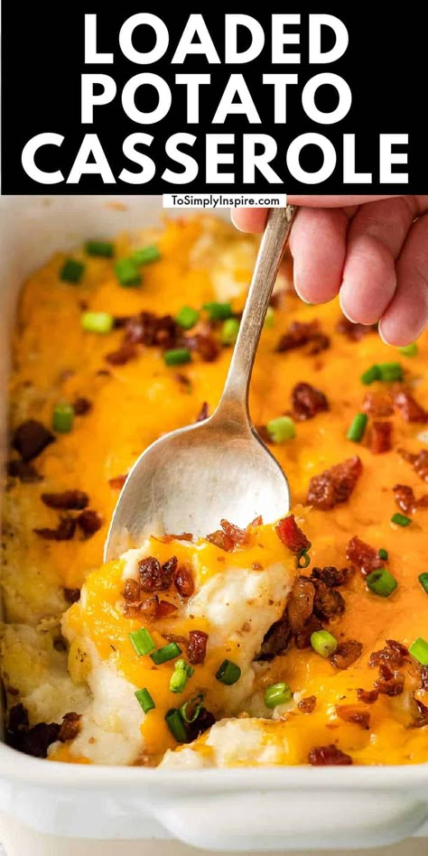 Loaded Potato Casserole is a classic comfort food that is the perfect side dish for gatherings big and small! Cheesy mashed potatoes and bacon baked until bubbly! The are perfect for making ahead and freezing too. Mashed Potatoes With Bacon, Loaded Scalloped Potatoes, Potato Boat, Loaded Twice Baked Potatoes, Best Twice Baked Potatoes, Cream Frosting Recipe, Loaded Potato Casserole, Potatoes And Bacon, Whipped Cream Frosting Recipe