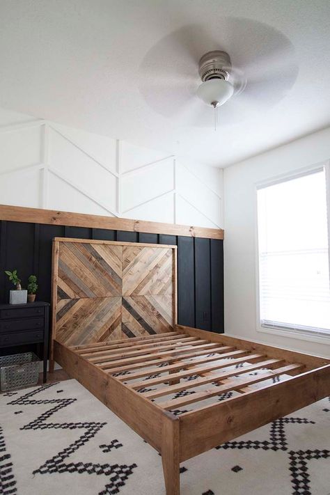 DIY Reclaimed Wood Bed - West Elm Inspired | ORC Week 3 - Reclaimed Wood Bed, West Elm Inspired, Diy Reclaimed Wood, Reclaimed Wood Beds, West Elm Bedding, Casa Hobbit, Diy Bed Frame, Wood Bed Frame, Wood Bed