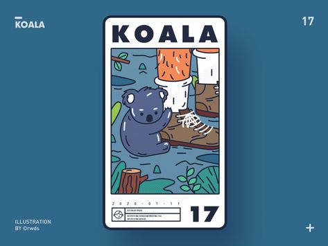 Koala by Rwds on Dribbble Game Card Design, 달력 디자인, 카드 디자인, Card Illustration, Illustration Character Design, Digital Art Tutorial, Business Blog, Design Reference, Album Art