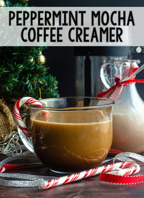 Just a few ingredients and 5 minutes gets you an all-natural, chemical free holiday flavored cup of coffee! via @frshaprilflours Homemade Peppermint Mocha Creamer, Healthy Creamer, Mocha Coffee Creamer Recipe, Mocha Creamer Recipe, Peppermint Mocha Coffee Creamer, Peppermint Coffee Creamer, Peppermint Mocha Coffee, Homemade Peppermint Mocha, Peppermint Mocha Creamer