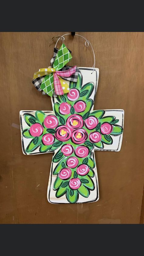 Painted Cross Door Hanger, Calendar Painting, Easter Door Hangers, Room Painting Ideas, Store Painting, Wooden Craft Ideas, Cross Door Hangers, Mary Virgin, Window Paint