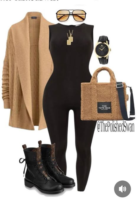 Benihana Date Outfit, Mock Neck Jumpsuit Outfit, All Black Outfit With Leather Pants, Grown Up Outfits Casual, Hairdresser Outfit Work Winter, Outfit For Brunch With Friends, Black Cat Suit Outfit, Womens Airport Outfit, Bodysuit And Cardigan Outfit