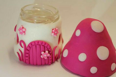 Letter From Tooth Fairy, Fairy Mushroom, Clay Fairy House, Clay Crafts For Kids, Polymer Clay Fairy, Mushroom Crafts, Clay Jar, Diy Glass Bottle Crafts, Clay Fairies