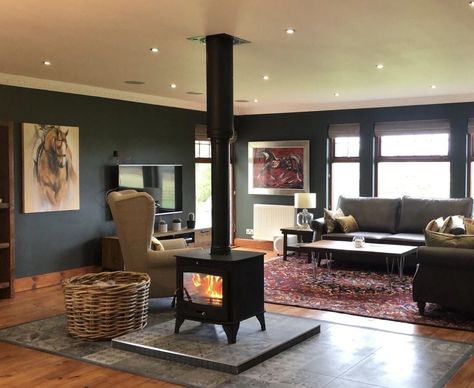 Wood Burning Stove Center Of Room, Log Burner Middle Of Room, Wood Burner In Middle Of Room, Double Sided Fireplace Kitchen Living Room, Wood Stove Middle Of The Room, Double Sided Wood Stove, Wood Burning Stove Middle Of Room, Log Burner Kitchen, Wood Stove Center Of Room