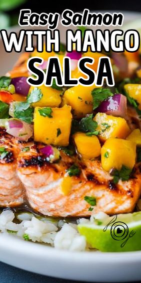 Easy Salmon with Mango Salsa Mango Glaze Recipe, Salmon Mango Salsa, Salmon With Mango Salsa, Mango Salmon, Salmon With Mango, Mango Salsa Salmon, Bbq Salmon, Mango Salsa Recipes, Best Breakfast Casserole