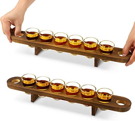 Amazon.com | 2 Pack Shot Glasses Serving Tray and Shot Glass Set Rustic Wooden Holder for Drinking Wood Shot Cup Tray Tequila Glass Set with Tray Whiskey Flight Board with Glasses for Party Restaurant Bar Display: Shot Glasses Shot Glass Bottle Holder, Solo Cup Shot Glass Holder, Tequila Restaurant, Shot Glass Tray Wood, Shot Glass Display, Beer Flight Tray, Whiskey Stave Shot Glass Bottle Holder, Flight Board, Shot Glass Holder