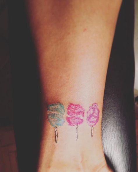 #cottoncandy #cottoncandytattoo #colors #colortattoo #minimal #minimaltattoo #tattoo #tattoooftheday #pink #purple Cotton Candy Tattoo, Candy Tattoo Ideas, Pink Tattoo Ink, Candy Character, Adorable Tattoos, Tattoo Nightmares, Arm Wrap Tattoo, Candy Aesthetic, Candy Tattoo