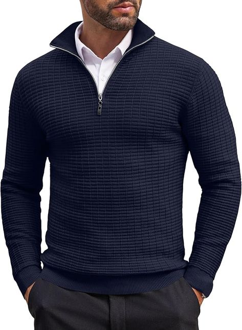 Mens 1/4 zip pullover made of high quality and lightweight cotton knitted sweater fabric which makes you feel warm and comfortable all the time. Mens Quarter Zip Sweater, Mens Knit Sweater, Mens 1/4 Zip, Mens Quarter Zip, Slim Fit Sweater, Sweater Fabric, 1/4 Zip Sweater, Turtleneck Shirt, Quarter Zip Sweater