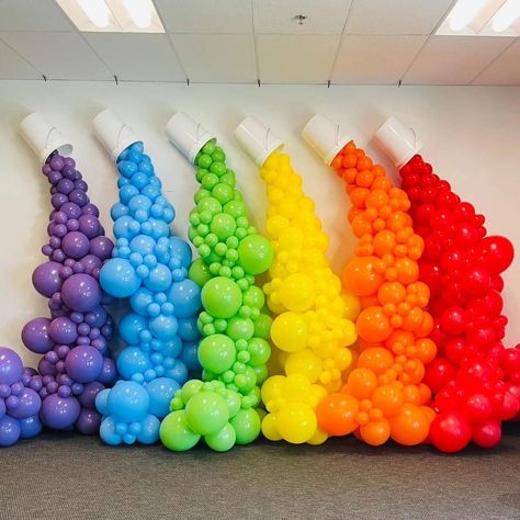 Art Balloon Arch, Paint Party Balloon Decor, Paint Party Balloon Garland, Art Themed Party, Rainbow Balloon Arch, Painting Birthday Party, Birthday Painting, Balloon Painting, Painting Birthday