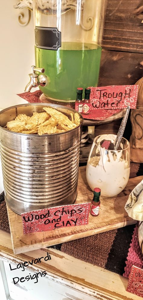 Cowboy Birthday Party Food Ideas, Dude Ranch Party Ideas, My First Rodeo Food Table, Cowboy Party Food Western Theme, Food For Cowboy Party, Cowboy Party Snacks, Cowboy Baby Shower Food Ideas, Rodeo Theme Party Food, Rodeo Birthday Food Ideas