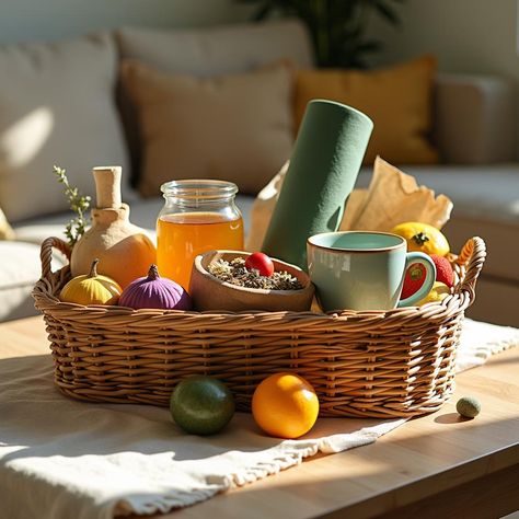 ✨ Embrace wellness with the perfect gift basket! 🧘‍♀️✨ Picture this: a cozy living room bathed in warm, golden light, where a beautifully arranged **wellness gift basket** sits atop a rustic coffee table. Overflowing with vibrant herbal teas, raw honey, and organic snacks, it's designed for rejuvenation and joy. 🌼🍵 A hand-stitched yoga mat whispers promises of tranquility, while a shimmering crystal invites mindfulness. This aesthetic delight isn't just a gift; it's a journey toward balance and self-care. Treat yourself or someone special to the ultimate wellness experience! 🎁🌱 #WellnessGiftBasket #SelfCareEssentials #HealthyLiving #GiftIdeas #ZenVibes #MindfulMoments #WellnessJourney #CozyCorner 💖 Wellness Gift Basket Ideas, Wellness Experience, Perfect Gift Basket, Cottagecore Gifts, Rustic Coffee Table, Organic Snacks, Rustic Coffee Tables, Herbal Teas, Golden Light