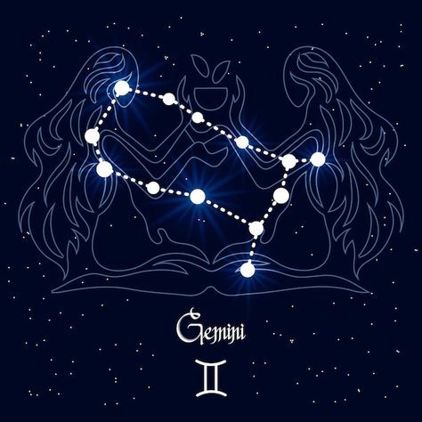 Gemini, constellation and zodiac sign on... | Premium Vector #Freepik #vector #zodiac-background #horoscope-background #constellation #zodiac-constellations Gemini Constellation Art, Zodiac Constellation Art, May Zodiac, Constellation Zodiac Signs, Cosmic Universe, Gemini Art, Horoscope Art, Gemini Constellation, Constellation Art