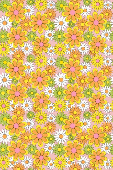 Vintage Daisy, 1970s Prints, 70s Daisy, Retro Shower Curtains, Retro Daisy Wallpaper, 1970s Flowers, Flower Power Wallpaper, Retro Yellow, Retro Bathroom Decor