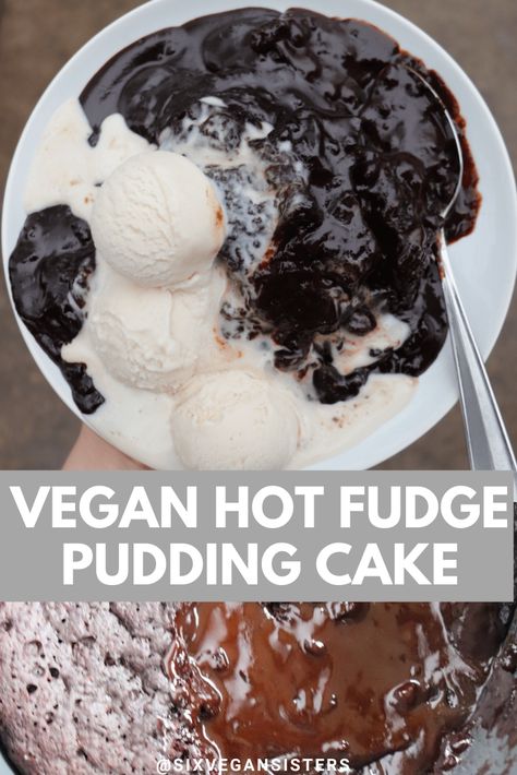 Vegan Pudding Cake, Banh Bao Recipe, Vegan Hot Fudge, Slow Cooker Puddings, Hot Fudge Pudding Cake, Hot Fudge Pudding, Fudge Pudding Cake, Bao Recipe, Slow Cooker Cake