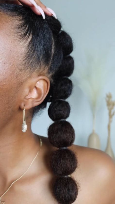 koilyhair on Instagram: Summer hairstyle inspiration ✨ This hairstyle by @tiana.my is a great creative switch up to a frohawk or a bubble ponytail 😍 Would you… Slicked Bubble Ponytail, Slicked Back Bubble Ponytail, Bubble Braid 4c Hair, Natural Bubble Ponytail, 4c Bubble Ponytail, 4c Slick Back Puff, 4c Hair Care, Hair References, Bubble Ponytail