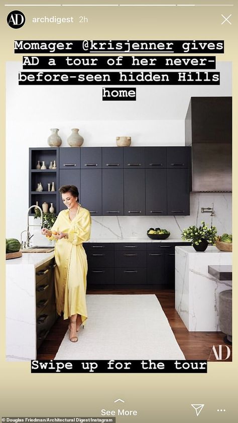 Getting fans excited: Architectural Digest also teased a peek inside Kris Jenner's home on their Instagram Stories Kylie Jenner Kitchen, Architectural Digest Kitchen, Kris Jenner House, Celebrity Kitchens, Red Pantsuit, Living Room New York, Zen House, Basement House Plans, Modern Architecture Interior