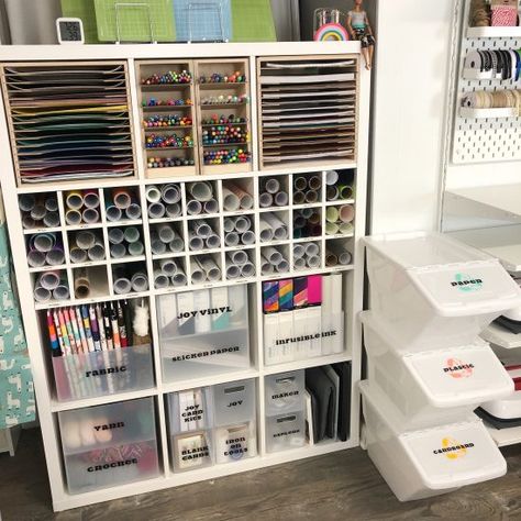 Cricut Newbie Starter Shopping List - Organized-ish by Lela Burris Vinyl Roll Storage Cabinet, Craft Room Vinyl Storage, Vinyl Craft Room Ideas, Vinyl Organization Ideas Craft Rooms, Cricut Organization Ideas Vinyl Storage, Vinyl Craft Storage, Ikea Cricut Storage, Vinyl Storage Cricut, Cricut Storage Ideas Organizing