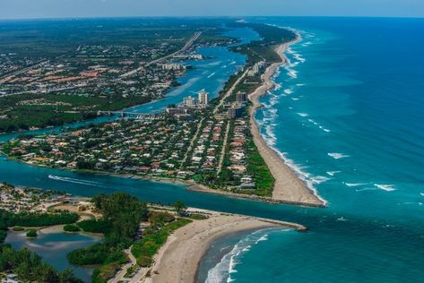 Jupiter Island Looking North From Jupiter Inlet Jupiter Lighthouse, Palm Beach Island, Jupiter Beach, Florida Landscape, Juno Beach, Jupiter Florida, Scenic Road Trip, Intracoastal Waterway, Scenic Roads