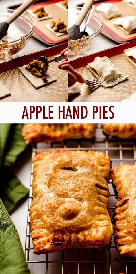 Pastry Apple Recipes, Apple Hand Pies Recipes, Apple Hand Pies Easy, Hand Pies Baked, Handheld Apple Pies, Baked Apple Hand Pies, Hand Pies Easy, Hand Pies Apple, Fall Party Menu