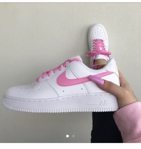 Custom pink and white nike airforce pink lace and tick Nike Sneakers Outfit, Nike Shoes Air Force, Custom Nike Shoes, Nike Air Shoes, Fresh Shoes, Cute Sneakers, Pink Nike, Hype Shoes, Nike Football