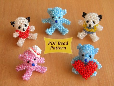 Beaded Bear, Beaded Animals Tutorial, Pony Bead Patterns, Bear Teddy, Right Angle Weave, Beading Techniques, Beaded Crafts, Halloween Items, Beaded Animals