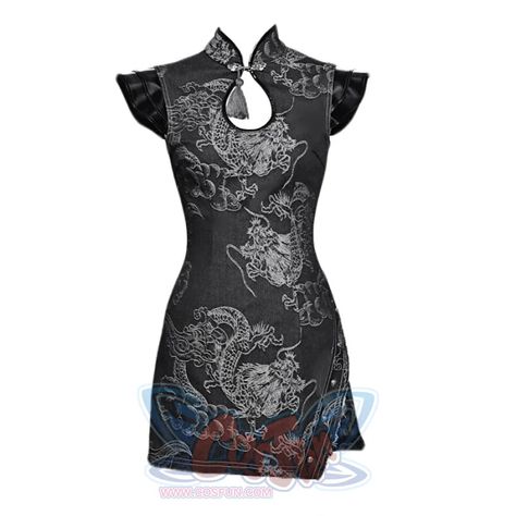 Chinese Dress Outfit, Qipao Top, Dragon Dress, Black Cheongsam, Chinese Cheongsam Dress, Chinese Outfit, Moda Denim, Ideas Clothes, Punk Dress