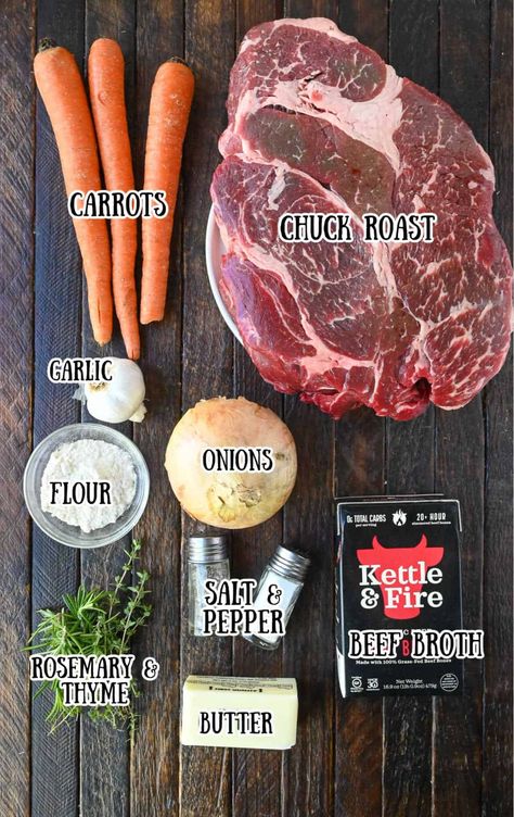 All the ingredients needed to make this pot roast. Bone In Beef Chuck Roast Recipes, 7 Bone Chuck Roast Recipes, Bone In Chuck Roast Recipes, Chuck Shoulder Roast Recipes, Blade Roast Slow Cooker, Easter Roast, Chuck Roast Crock Pot Recipes, Blade Roast, Slow Cooker Pot Roast Recipes