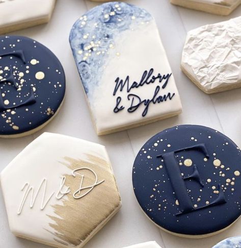 Navy Blue Cookies Decorated, Modern Cookies Decorated, Navy Blue Wedding Cookies, Blue Cookies Decorated, Something Blue Cookies, Blue And Gold Cookies, Navy Wedding Cookies, Star Sugar Cookies Decorated, Mama Mia Cookies Decorated