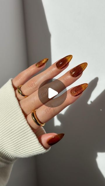 Dayanna Issey Sapiens on Instagram: "Pumpkin spice velvet nails 🍂  using: @gelcare.official gold velvet, argan oil & jelly brown •use code DISSEY to save on your purchase•   #nailsnailsnails #nails #nailsofinstagram #nailsdesign #nailsart #nailstagram #nailsonfleek #nailart #naildesigns #fallnails #brownnails #halloweennails #disseynails #gelcare #nailinspo #velvetnails" Gold Pumpkin Nails, Pumpkin Spice Inspired Nails, Pumpkin Spice Nails Acrylic, Pumpkin Spice Eyeshadow, Pumpkin Spice Nails, Velvet Nails, Gold Velvet, Fall Nail Art, Brown Nails