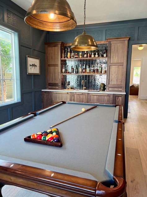 Basement Pool Table Room, Basement Pool Table, Sunken Room, Pool Room Ideas, Billards Room, Bar Pool Table, Billiards Room Decor, Basement Lounge, Stone Edge