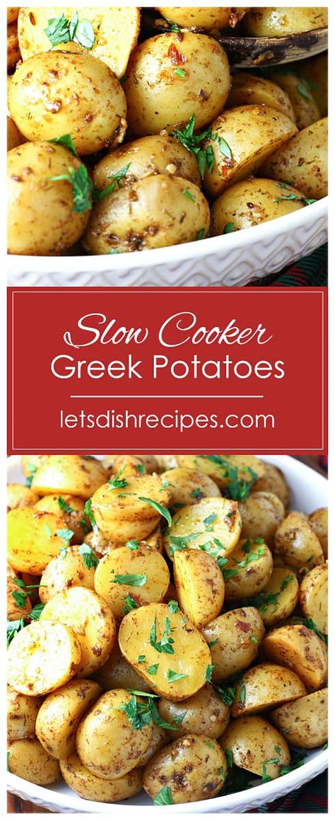 Greek Potatoes Crock Pot, Crockpot Greek Potatoes, Slow Cooker Greek Potatoes, Low Sodium Potatoes, Crockpot Greek Recipes, Instant Pot Greek Potatoes, Slow Cooker Vegetable Side Dishes, Crockpot Potato Recipes Side Dishes, Slow Cooker Mediterranean Recipes