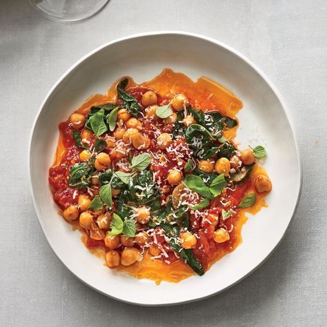 Chickpeas and Kale in  Spicy Pomodoro Sauce  | Of the more than 24,000 recipes we've published since 1978, these are the ones that were so memorable, so revelatory, and so delicious that we're stil... Food And Wine Magazine Recipes, Food And Wine Recipes, Bon Appetit Recipes, Recipes Chickpeas, Food And Wine Magazine, Pomodoro Sauce, Wine Magazine, Meat Dinners, Delicious Magazine