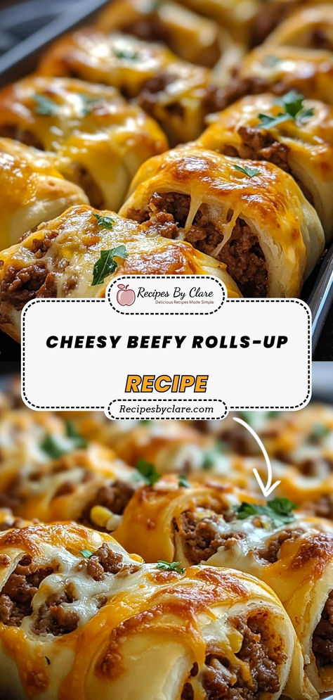 Looking for a comforting dinner idea? These Easy Cheesy Beefy Roll-Ups are stuffed with savory beef and melty cheese, all topped with marinara sauce. Perfect for a satisfying family meal!  Ingredients:  1 lb ground beef 1/4 cup grated Parmesan cheese 1 large egg 1/2 tsp garlic powder Enjoy the rich, cheesy goodness of these roll-ups with every bite! Crescent Roll With Ground Beef Recipes, Ground Beef Snacks Appetizers, Dinner With Biscuits Ideas Meals, Easy Fall Dinner Ideas Ground Beef, Crossiant Dinner Ideas, Recipes With Dinner Rolls, Cheesy Beefy Rolls, Cheese Burger Roll Up, Hand Held Meals On The Go