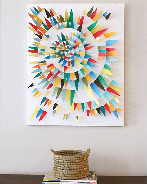 Paper scrap wall art idea Wall Art Tutorial, Diy Wand, Folding Origami, Paper Scraps, Upcycle Decor, Easy Cheap, Diy Art Projects, Easy Diy Art, Modern Diy