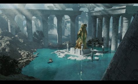 Water Temple Fantasy Art, Fantasy Scenery, Water Temple, Water Dam, Temple Ruins, Fantasy Concept, Fantasy Concept Art, Nirvana, Monument