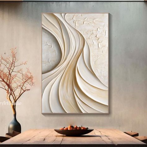 Original 3D Textured Wall Art Plaster Style Abstract Painting on Canvas Beige Office Decor Large Wabi-Sabi Art Modern Living Room Wall Art Plaster Wall Art Murals, Plaster Art Canvas, Beige Office, Ocean Texture, Art Plaster, 3d Wall Sculpture, Wall Art Beige, Waves Art, Modern Living Room Wall