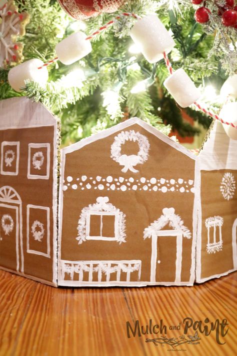 Cardboard Gingerbread Houses - Mulch & Paint Cardboard Gingerbread Houses, Cardboard Gingerbread, Cardboard Gingerbread House, Cardboard Tree, Land Ideas, Grinch Tree, Ginger Bread House Diy, Gingerbread Christmas Tree, Gingerbread People