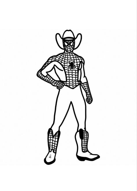 Cowboy Spiderman Tattoo, Marvel Tattoos Spiderman, Cowboy Spiderman, Small Marvel Tattoo Ideas, Patchwork Tattoo Ideas Drawings, Small Tattoo Stencils, Spiderman Tattoo, Cowboy Tattoos, Marvel Tattoos