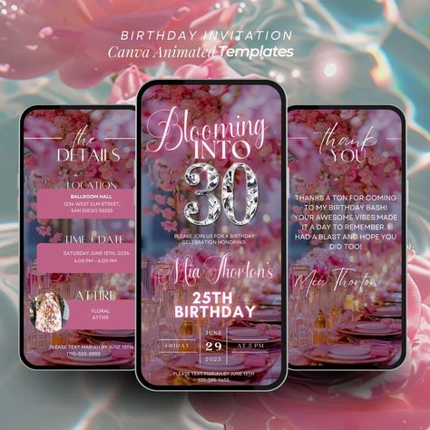 30th Birthday Invitation, Floral Animated Invite, Blooming Into 30, Dirty Thirty Brunch, Dinner Itinerary, Self Editable Template Glam Evite - Etsy Glamorous Birthday, Hello Thirty, 30th Birthday Ideas For Women, Dirty Thirty, 30th Birthday Invitations, Birthday Text, 30th Bday, Dirty 30, Brunch Invitations