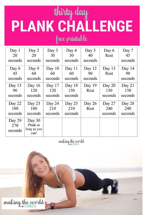 30 Day Plank Challenge Free Printable Calendar 30 Day Plank Challenge For Beginners, Crunches Challenge, Challenge 30 Day, 30 Day Squat Challenge, 30 Day Plank, 30 Day Plank Challenge, Whole Body Workouts, 30 Day Abs, Physically Fit