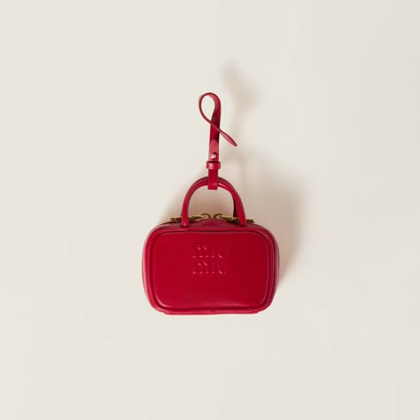 Red Leather Micro Bag | Miu Miu Pr Package, Micro Bags, Micro Bag, Embossed Bag, Miu Miu Bag, Leather Saddle Bags, Digital Closet, Future Style, Virtual Wardrobe